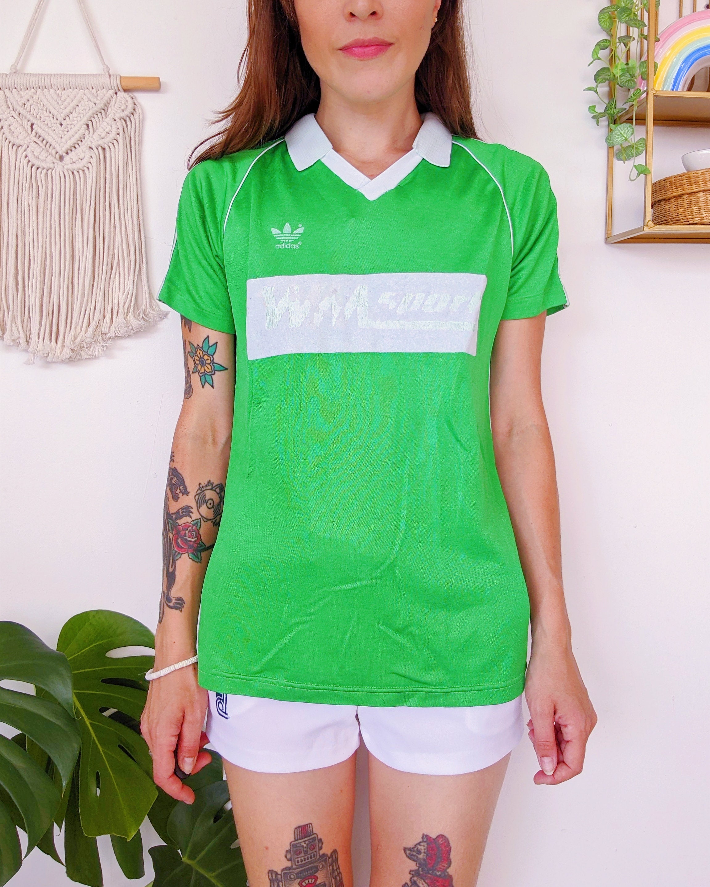 Vintage 1980 | Green and White ADIDAS Football Jersey, Short