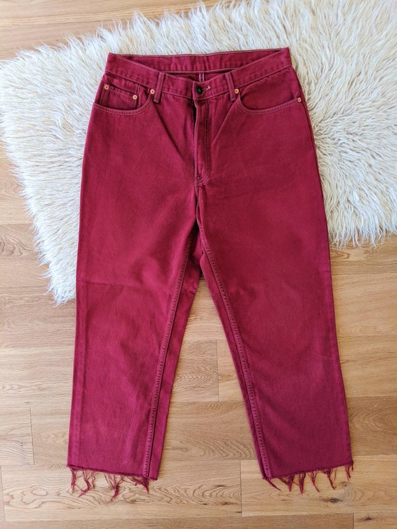 Levi's 412 W34 Red Cotton Jeans, Straight and Loose Fit | Vintage