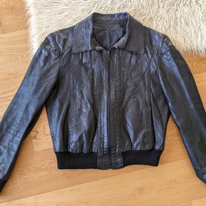 Veste perfecto en cuir noir avec élastique aux manches vintage des années 70 image 6