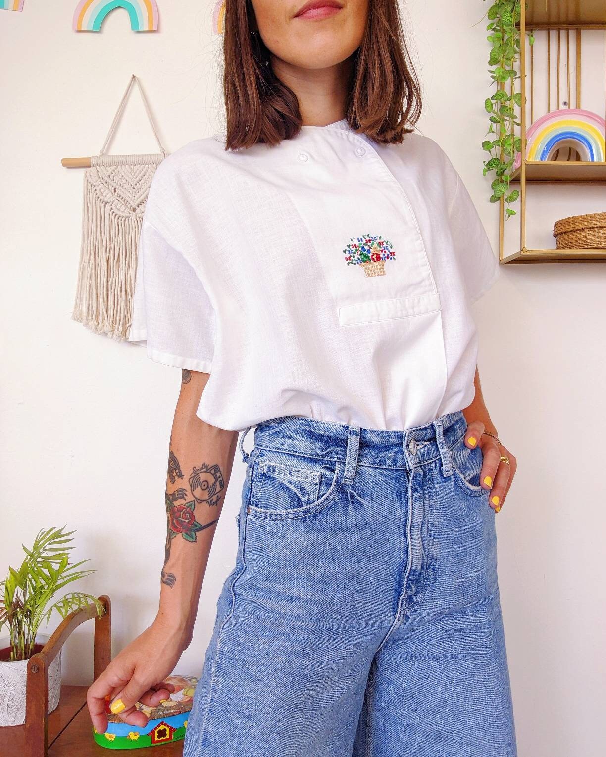 White Austrian Tyrol Blouse in Linen Blouse Embroidered With - Etsy