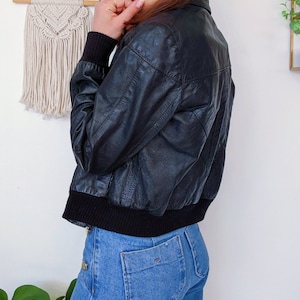 Veste perfecto en cuir noir avec élastique aux manches vintage des années 70 image 2