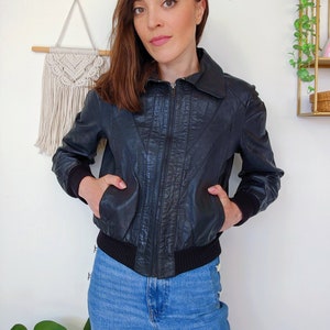 Veste perfecto en cuir noir avec élastique aux manches vintage des années 70 image 3