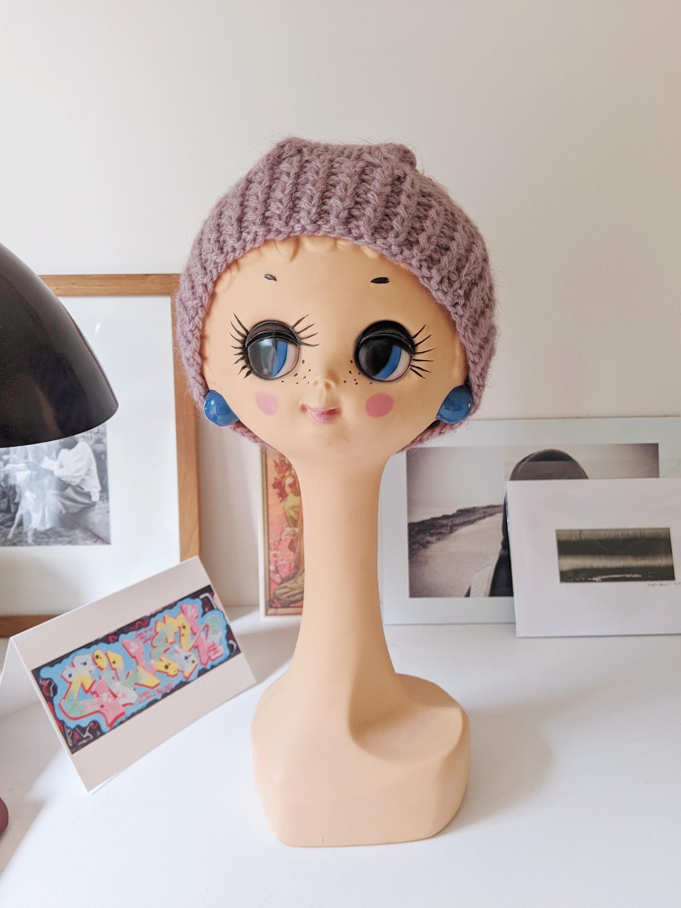 Vintage 1970 | Pastel Purple Wool Beanie, Handmade Hat With 