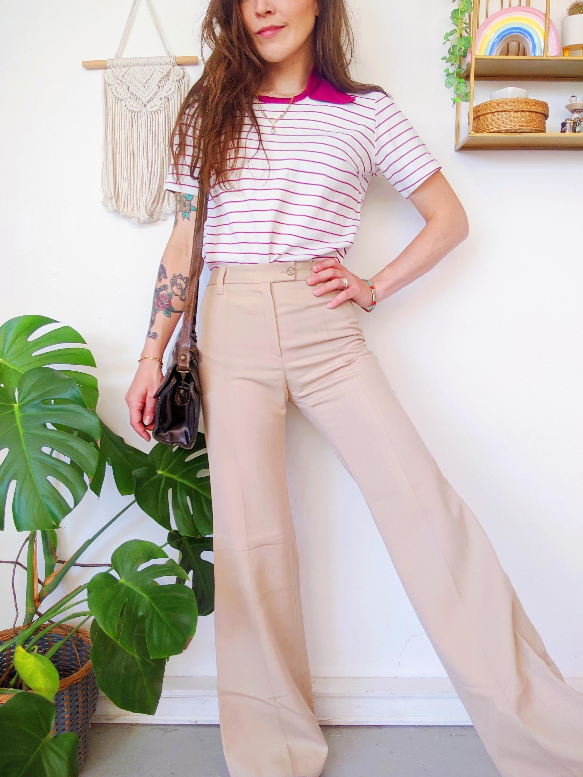 Beige Flared Elephant Leg Pants | Vintage 70s - Etsy