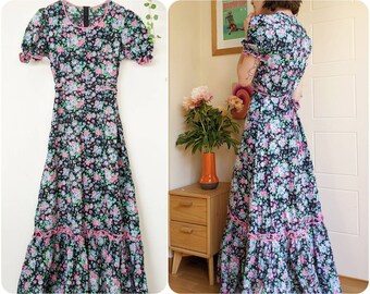 Superbe robe maxi florale romantique vintage des années 70