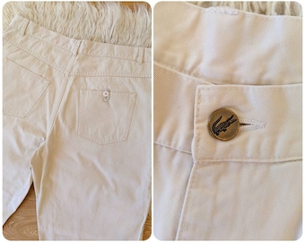 Pantalon Lacoste en coton beige, pantalon chino mi-saison unisexe | vintage des années 90