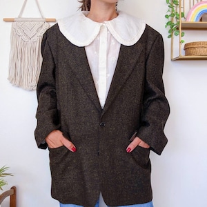 Kenzo wool blazer, unisex khaki brown jacket | vintage 80s