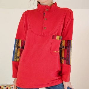 Sweat en coton rouge, veste avec empiècement colorés vintage des années 90 image 2