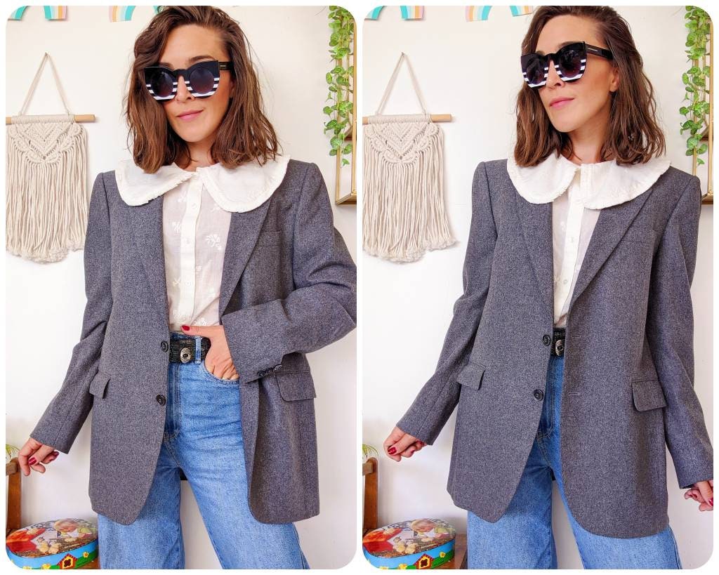 jas gemaakt in Frankrijk vintage van de jaren '70 Grijze Blazer De Fursac in wol unisex Kleding Gender-neutrale kleding volwassenen Blazers 