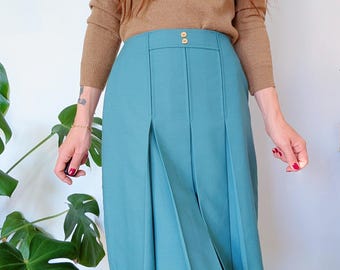 Jupe mi-longue plissée en coton bleu - Retro, Indie and Unique Fashion