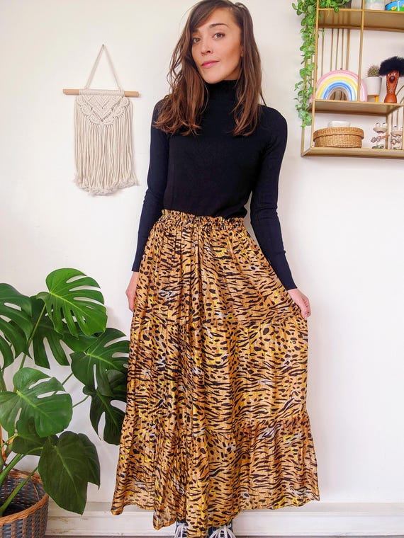Extra Long Silk Skirt, Leopard Print Floor Length Maxi Skirt