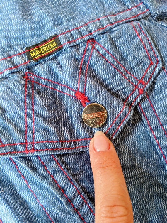 Light Blue Denim Jean Jacket With Red Stitching Made in USA