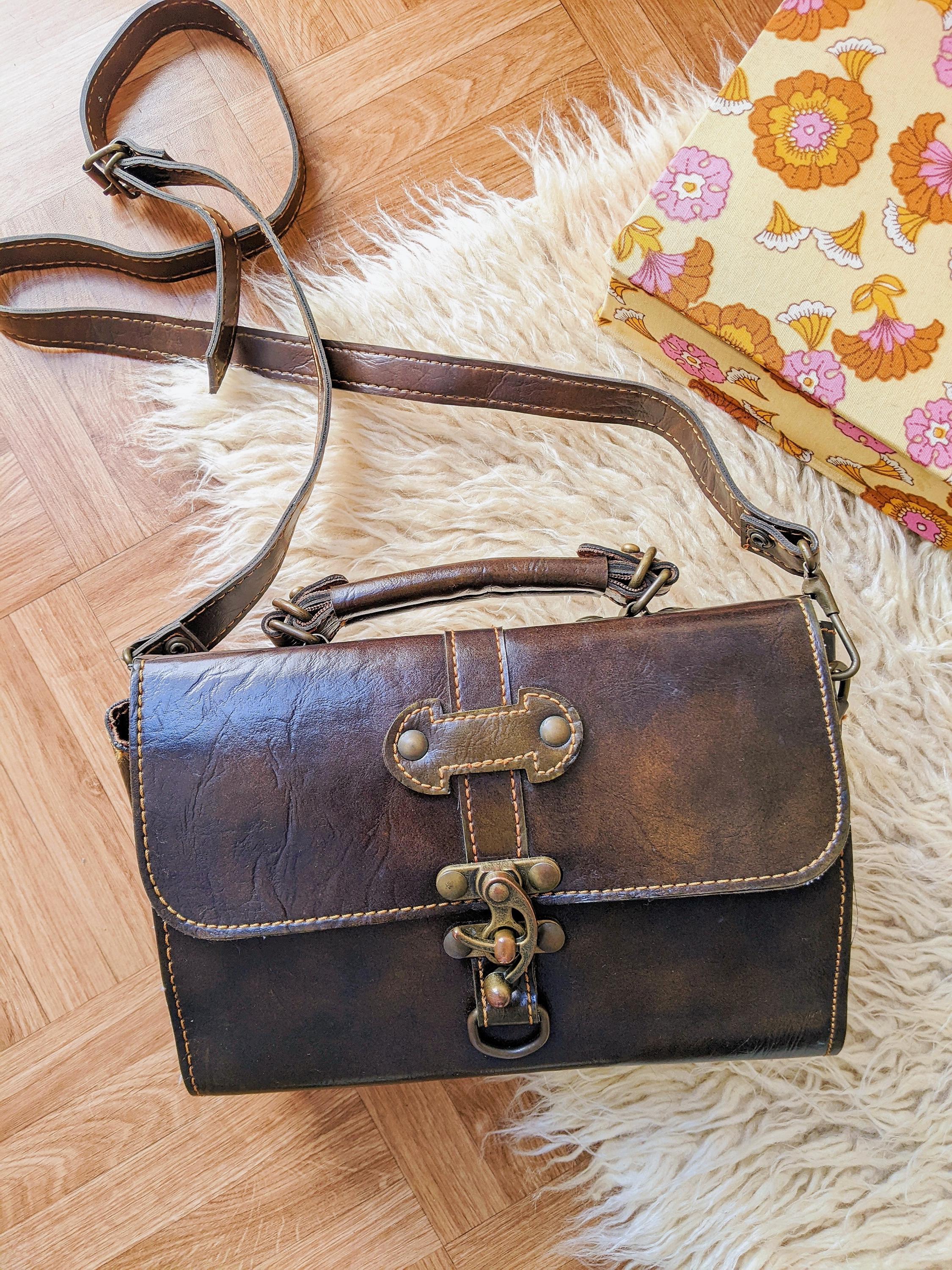 Sac à Bandoulière Vintage En Cuir - Grand Sac Ré Tro Marron Avec Boucle Magnétique