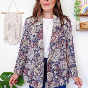 Blazer en trame canevas avec grosses fleurs et plantes vintage des années 80 image 2