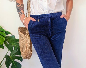 Blue corduroy pants, straight cut velvet jeans | vintage 80s
