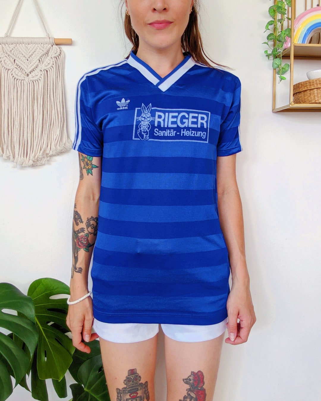 Vintage 1980 | ADIDAS Blue and White Football Jersey, Unisex Three
