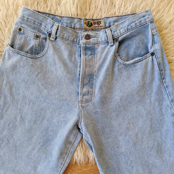 Jeans de denim claro de talle alto, pantalones de mezclilla mom de corte recto | años 90