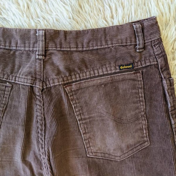 Pantalon marron en velours côtelé Colonel, jeans coupe droite et montante | vintage des années 70-80