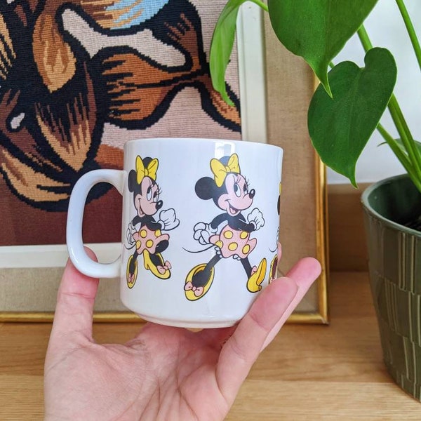 Vintage 1990s | Taza de cerámica Minie Mouse, taza blanca de Disney