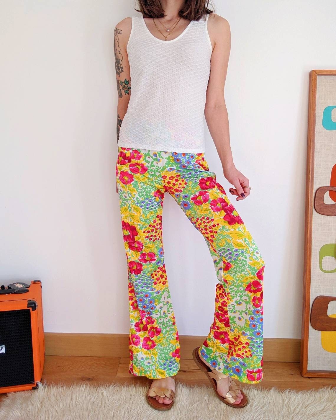 ⭐︎にんこ⭐︎　buffy vintage pants Multicolored Floral Pants, Fluid Pants Elephant Legs| Vintage From