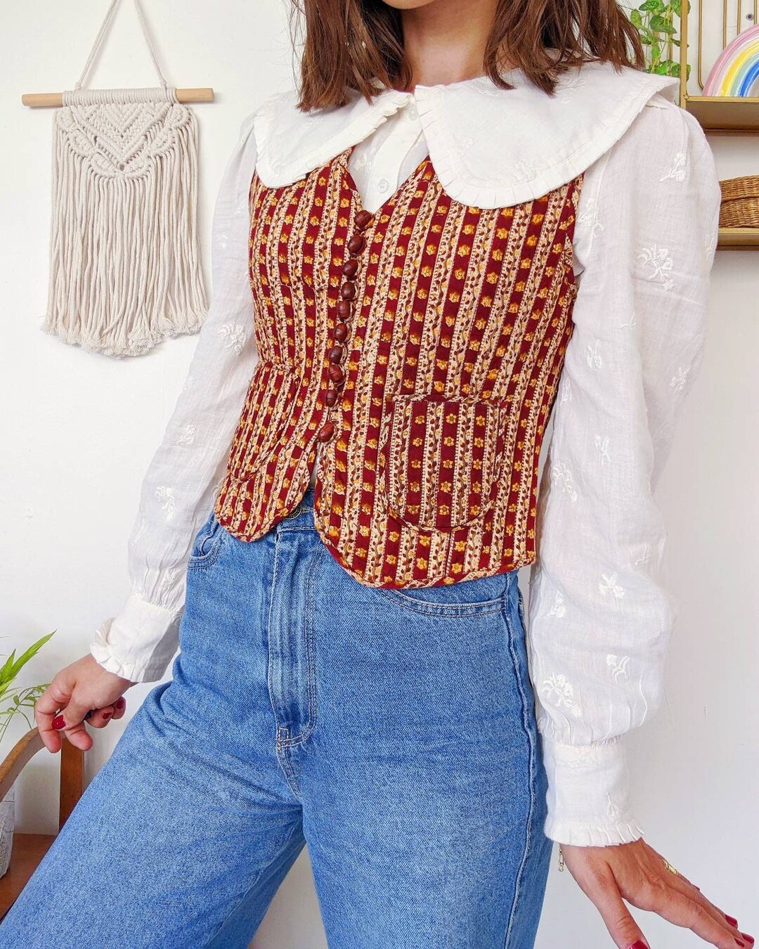 Quilted Vest in Gauze Cotton Pattern Ikat Cardigan Print Etsy