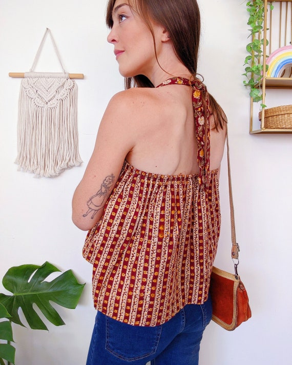 Top in cotton gauze with ikat pattern, backless wi