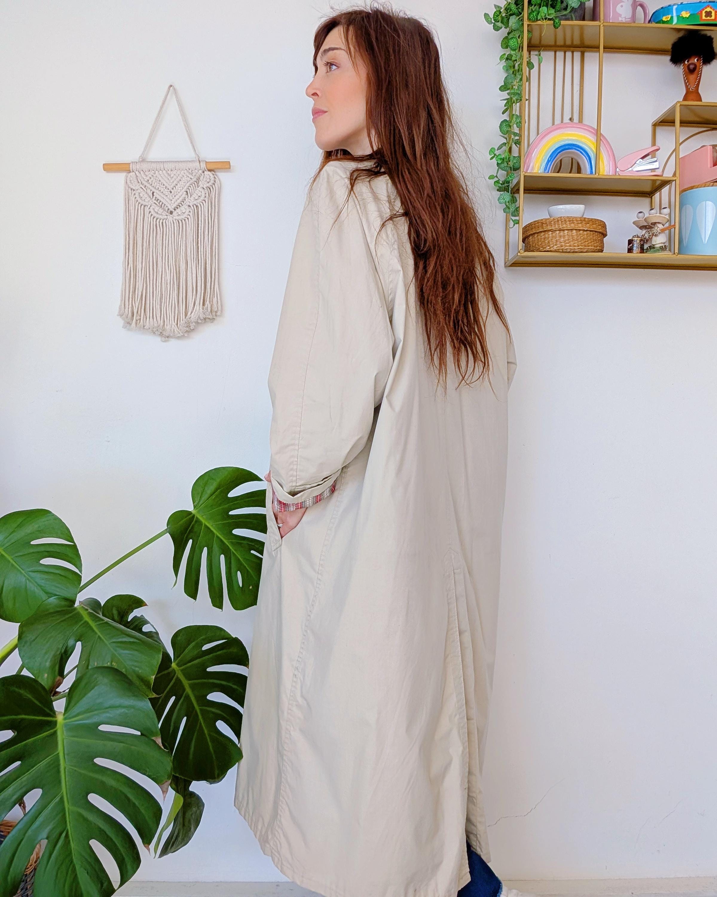 Chipie Beige Cotton Trench Coat, Lightweight Long Coat With Red