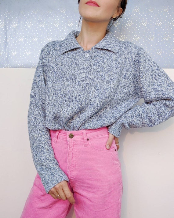 Vintage vintage unisex soft-blue acrylic polo swea