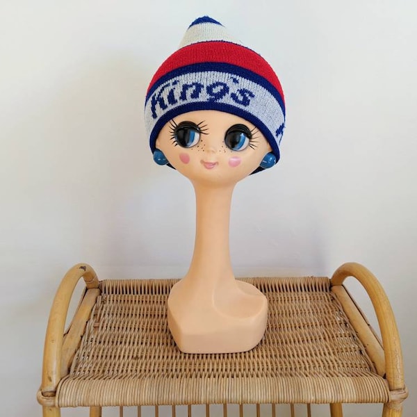 Vintage 1970 | bonnet d'hiver bleu blanc rouge King's unisexe