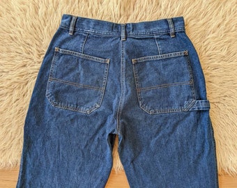 Jeans en denim brut coupe montante, pantalon en jean à jambes larges | vintage des années 90