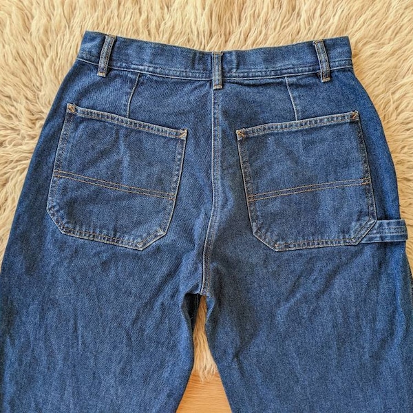 Jeans en denim brut coupe montante, pantalon en jean à jambes larges | vintage des années 90