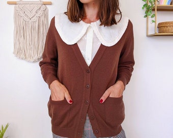 Cardigan in brown wool, vest with pockets | vintage from the 70s