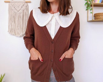 Brown wool cardigan, vest with pockets | vintage 70s