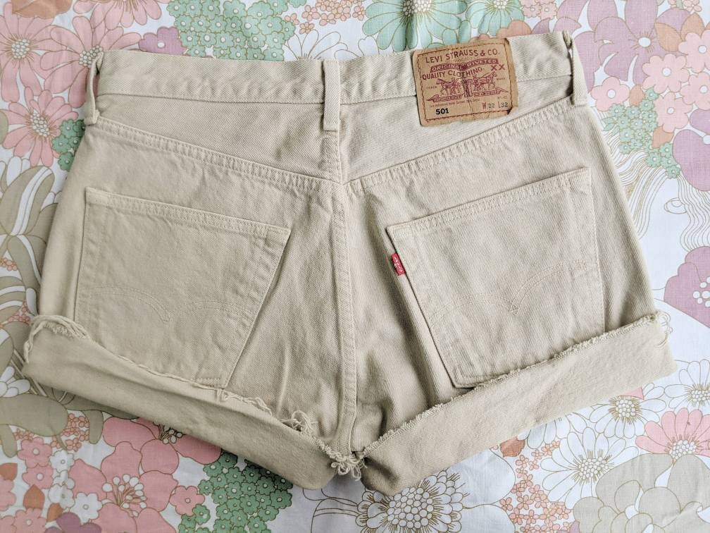 Levi s 501 Beige Denim Shorts W32 Vintage 90s Etsy Canada