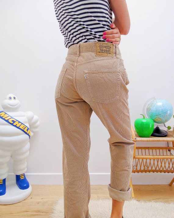 Levi's Beige Corduroy Pants Straight and High Mom Velvet - Etsy