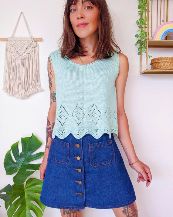 Light blue knitted sweater, sleeveless cotton ove… - image 3