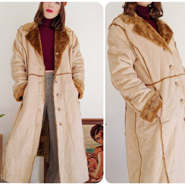 Manteau long en fausse fourrure vintage des années 80