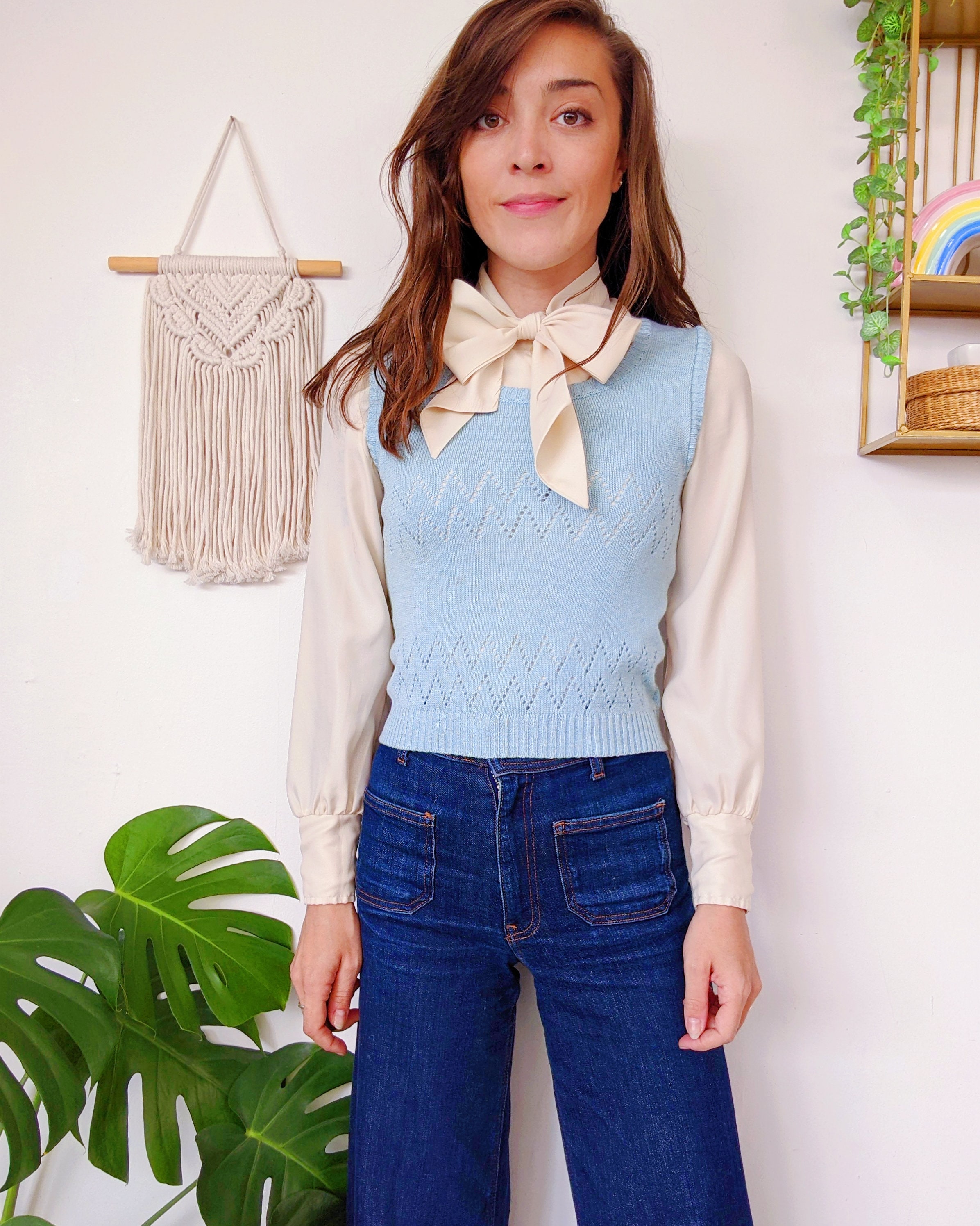 Pull Col Roulé Surchemise Sans Manche Femme Pull En Maille Bleu