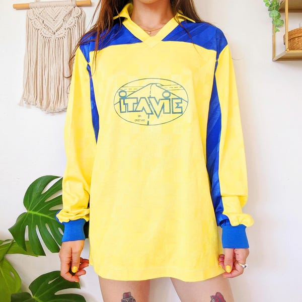 Añada 1980 | Camiseta de fútbol unisex de manga larga a rayas azules y blancas