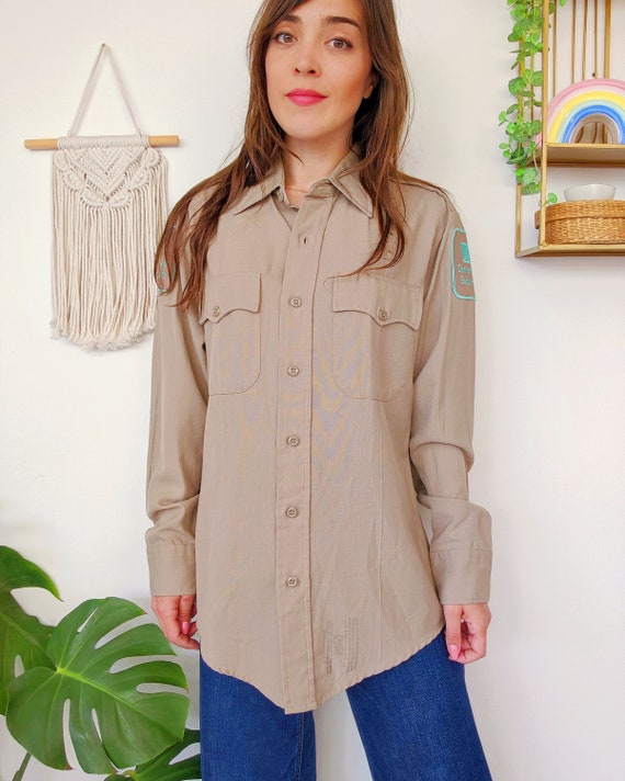 Chemise Samaritan Security USA, haut unisexe en coton pour le travail à manches longues | workwear vintage des années 70