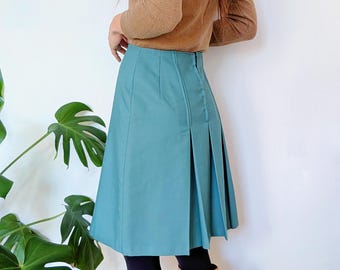 Jupe Réversible Aquascutum – Laine Rayée Bleu/crème – Taille 10 – Vintage