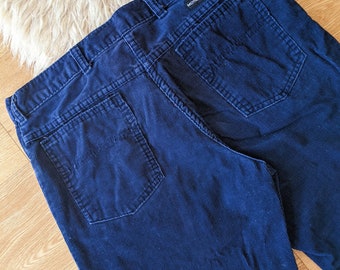 Blue corduroy pants, straight and high cut velvet jeans | vintage 90s