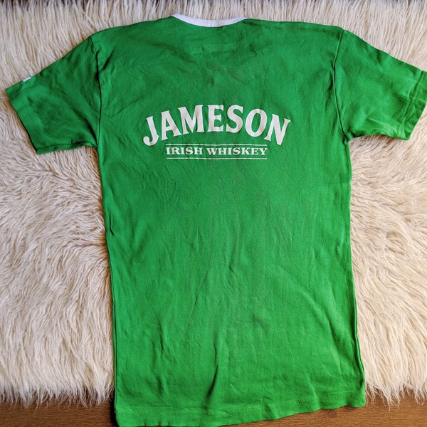 Jameson Irish Whiskey T-Shirt, Green and White Short-Sleeve Cotton Top Unisex | vintage 90s