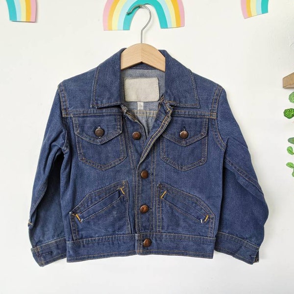 Veste en jean brut vintage des années 70 unisexe pour enfant