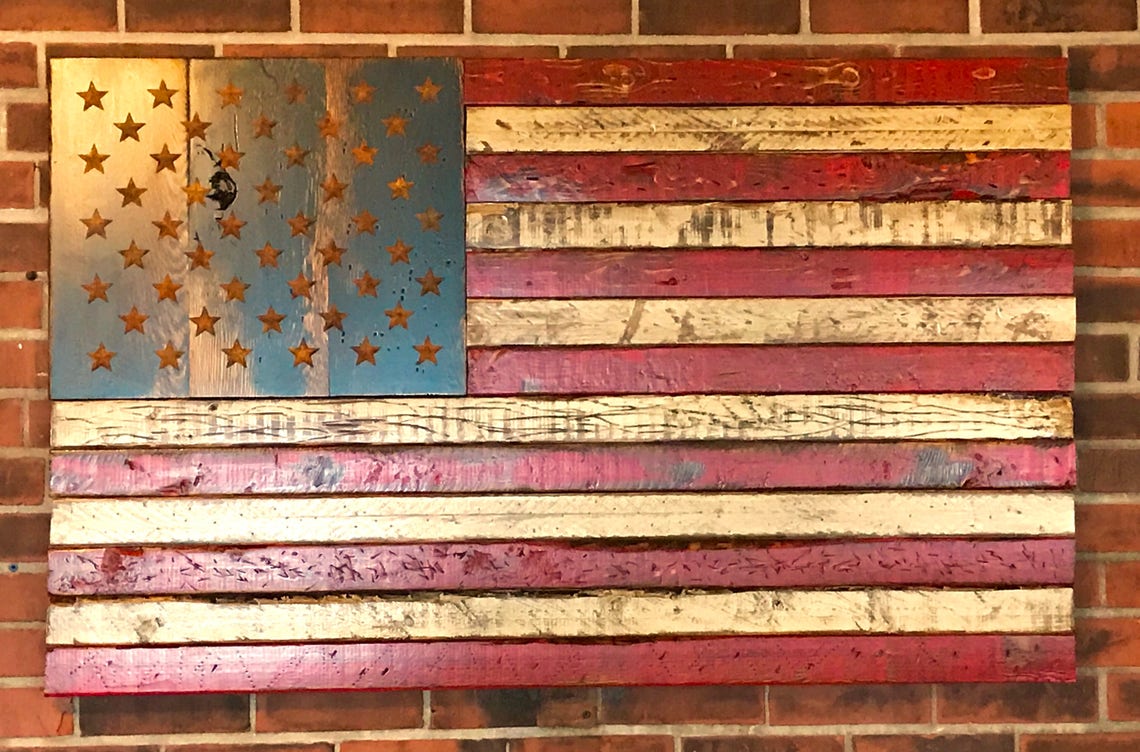 4' Distressed Wood American Flag Etsy