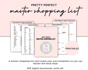 Digital Master Shopping List Printable, Weekly Food Shop Checklist, Meal Planning List PDF