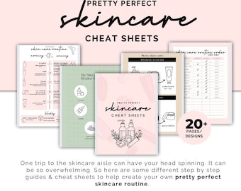 Guía imprimible de rutina de cuidado de la piel, tabla de seguimiento de belleza, lista de verificación diaria, hoja de trucos para el cuidado de la piel en PDF.