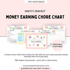 Kids Chore Chart (Digital), Money Chart, Kids Earn Money Chart, Rewards Chart, Kids Chores