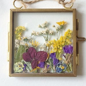 Small Gold Hanging Metal Frame with Pressed Dandelions and Foliage