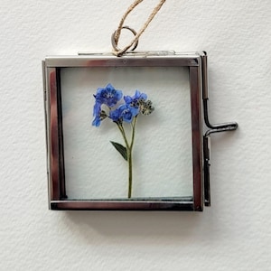 Mini Hanging Silver Metal Frame with Pressed Forget-Me-Nots